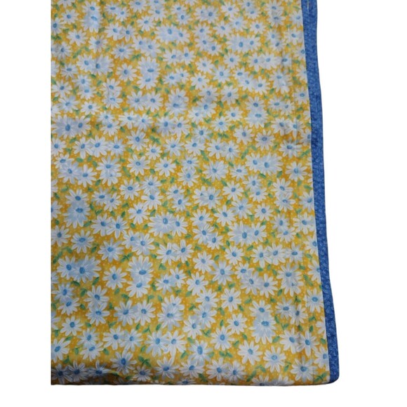 VTG 2pc Window Valance 78x17 Floral Yellow White Daisies Blue Trim Cottagecore - Picture 2 of 5